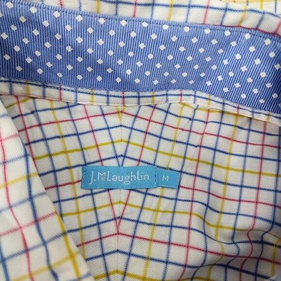 J McLaughlin Mens Shirt Medium White Check Long Sleeve Preppy Pocket Button Up - Picture 8 of 12
